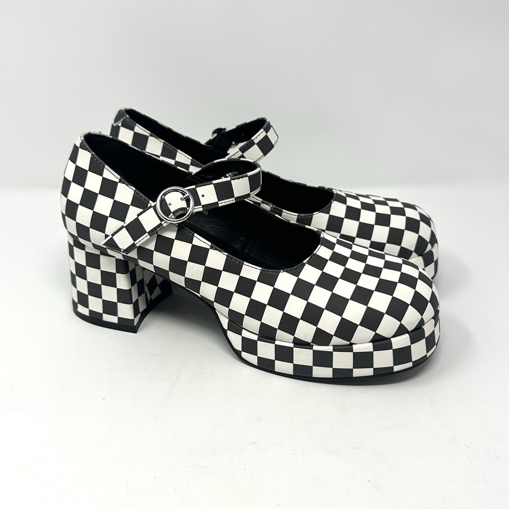 NWOB dELiA*s Dolls Kill Mary Janes Size 8 M  Black White Checkered Heel Retro